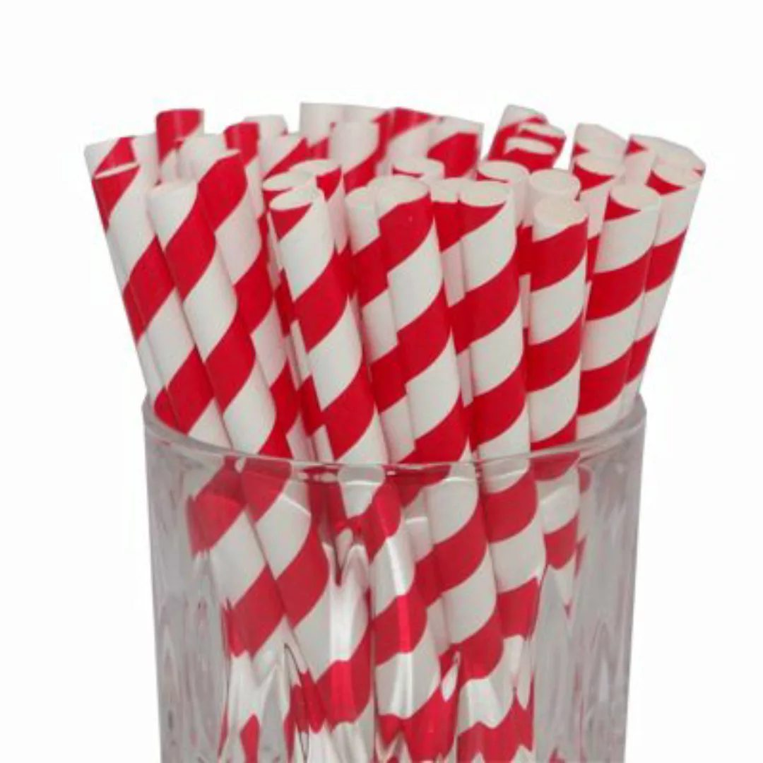 LUXENTU Cocktail Papier-Trinkhalm rot/weiß gestreift 100 Stück Trinkhalme günstig online kaufen