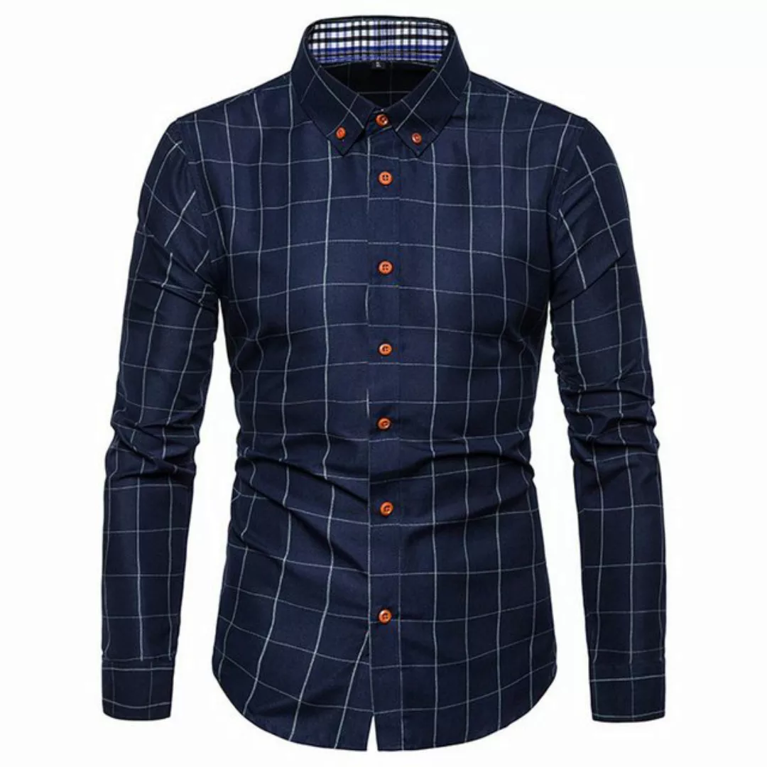 KIKI Langarmhemd Langärmliges Freizeit-Businesshemd aus kariertem Polyester günstig online kaufen
