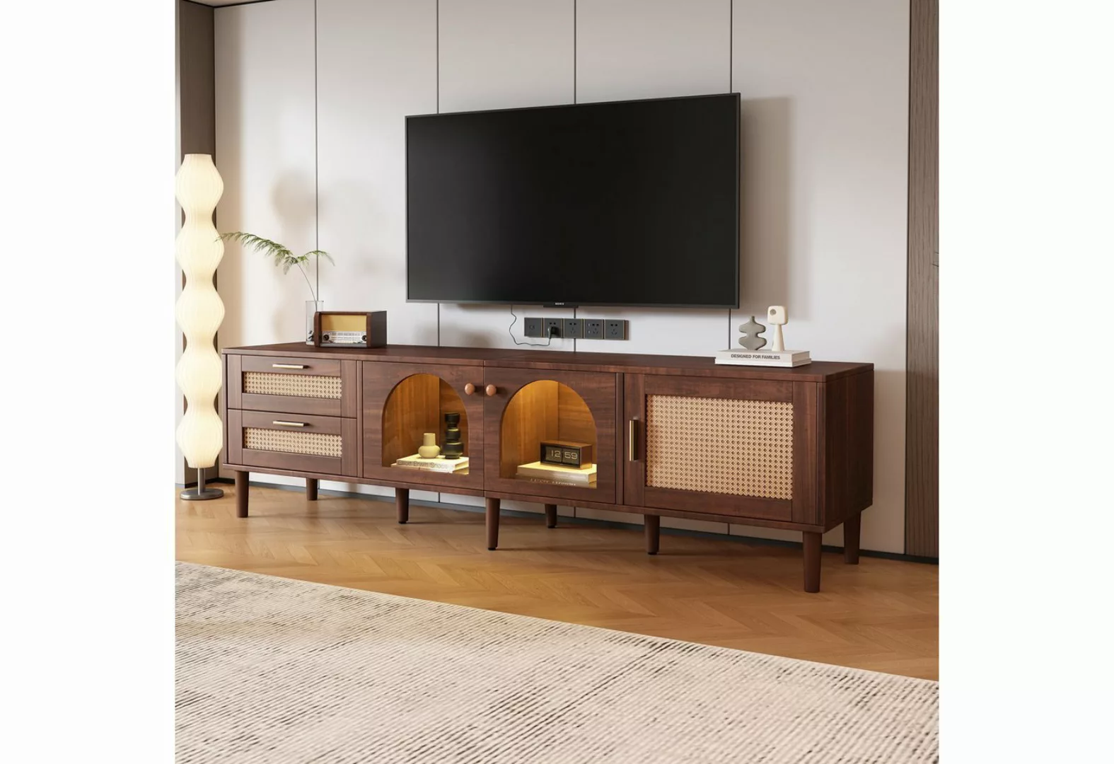 OKWISH TV-Schrank Lowboard für 80-Zoll-Fernseher (mit LED-Beleuchtung) 1 Ra günstig online kaufen