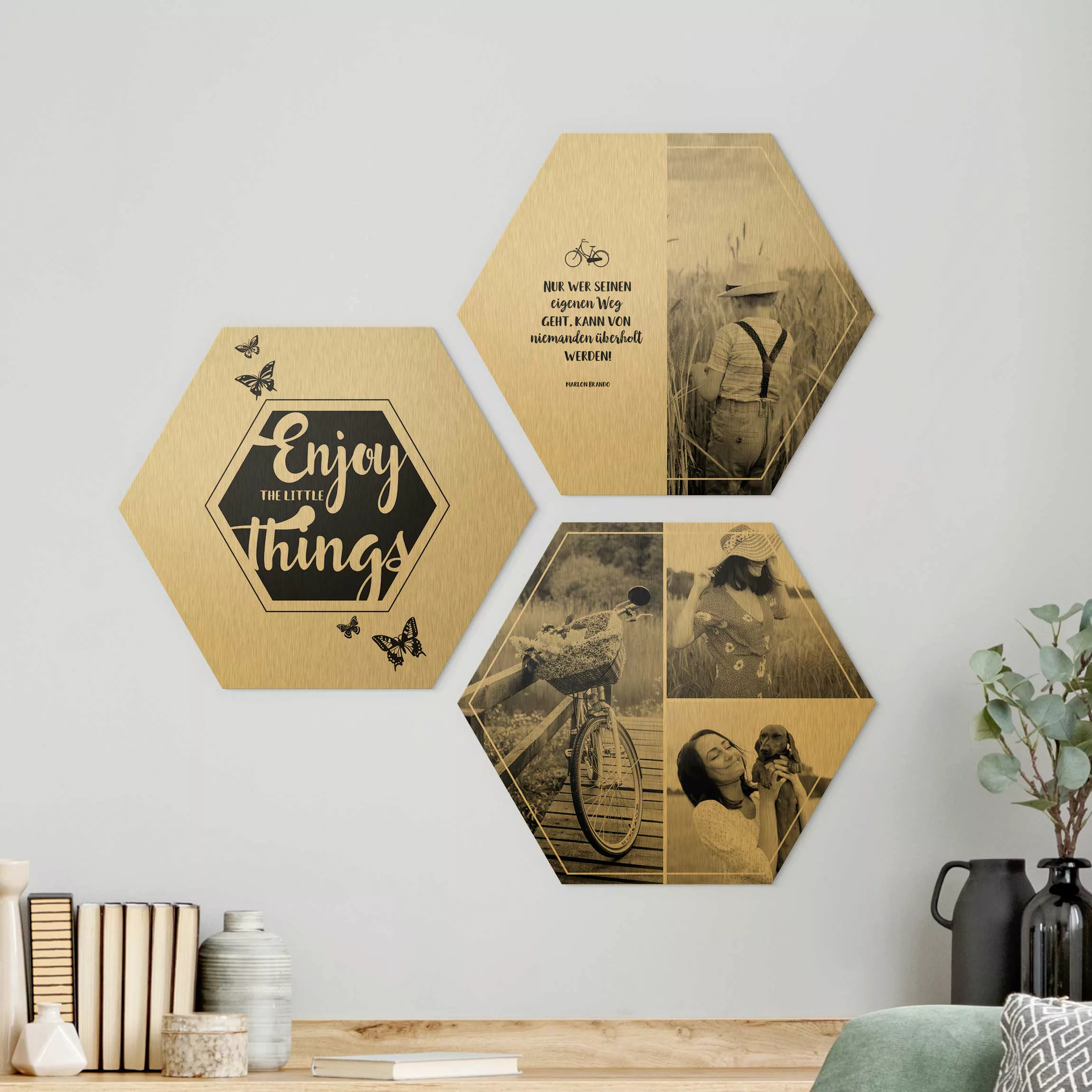 Hexagon Bild Alu-Dibond Designer 3-teiliges Hexagon Bild Alu-Dibond gebürst günstig online kaufen