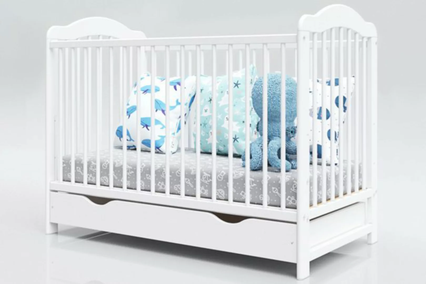 thematys Babybett 60x120cm in Weiß höhenverstellbar Kinderbett mit Schublad günstig online kaufen