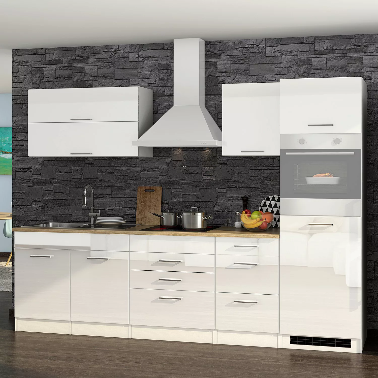 Held Möbel Küchenzeile/Küchenblock Mailand 290 cm Grau Hochglanz-Grau Matt günstig online kaufen