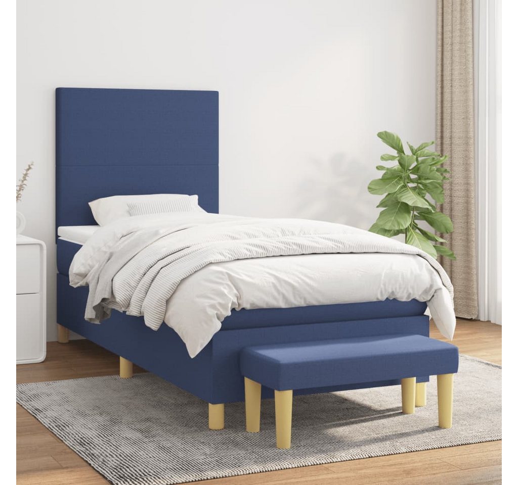 vidaXL Boxspringbett Boxspringbett mit Matratze Blau 90x200 cm Stoff Bett B günstig online kaufen