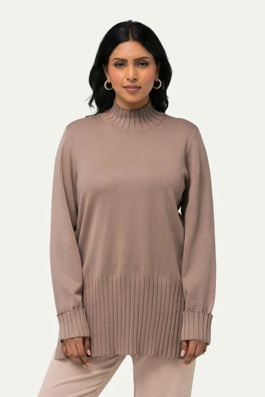 Ulla Popken Strickpullover Pullover gerippter Stehkragen Langarm günstig online kaufen