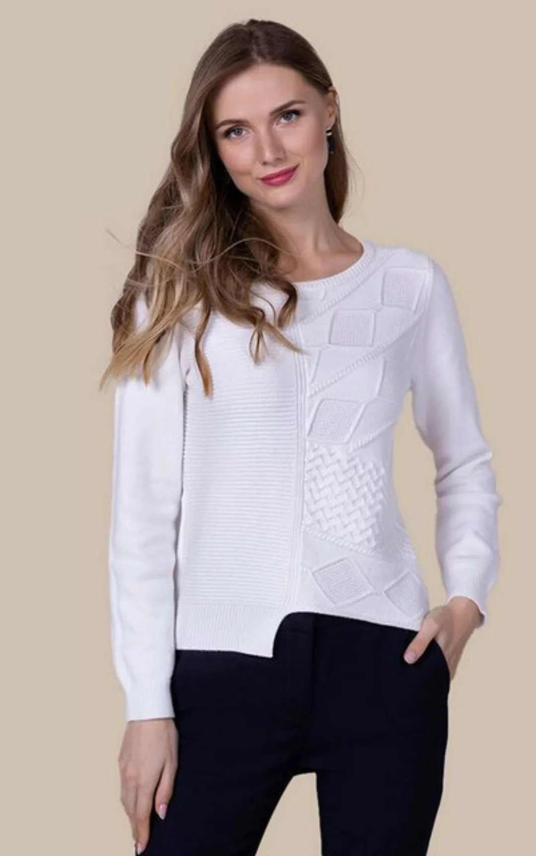 Passioni Strickpullover Asymmetrischer Pullover im Strickmuster-Mix günstig online kaufen