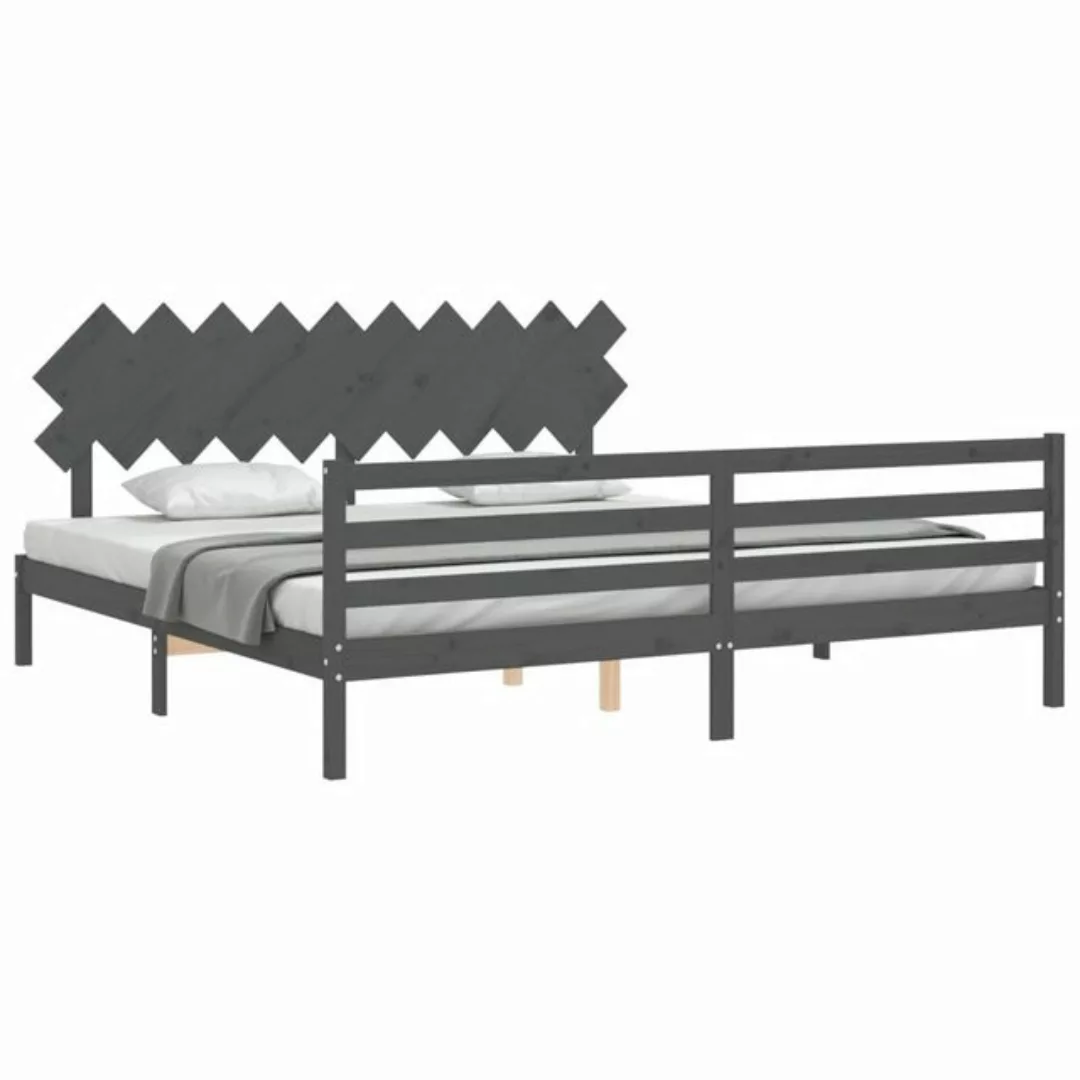 furnicato Bettgestell Massivholzbett mit Kopfteil Grau 200x200 cm (1-tlg) günstig online kaufen