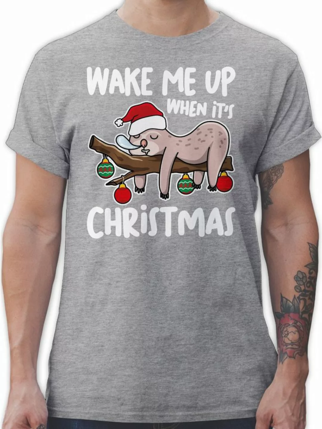 Shirtracer T-Shirt Wake me up when it's christmas - weiß Weihachten Kleidun günstig online kaufen