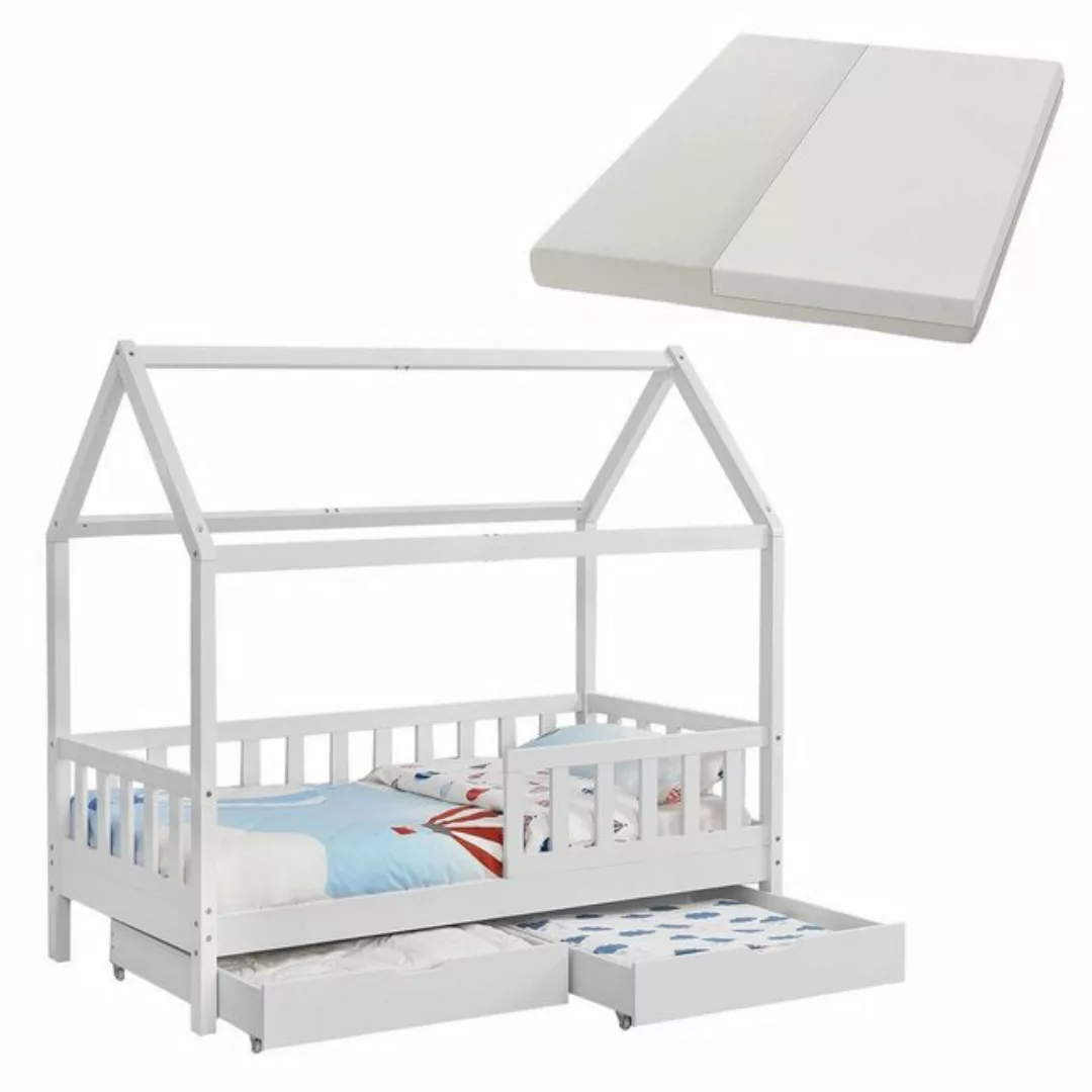 Juskys Kinderbett Marli, 90x200 cm, 3 - 10 Jahre, Rausfallschutz, Bettkaste günstig online kaufen
