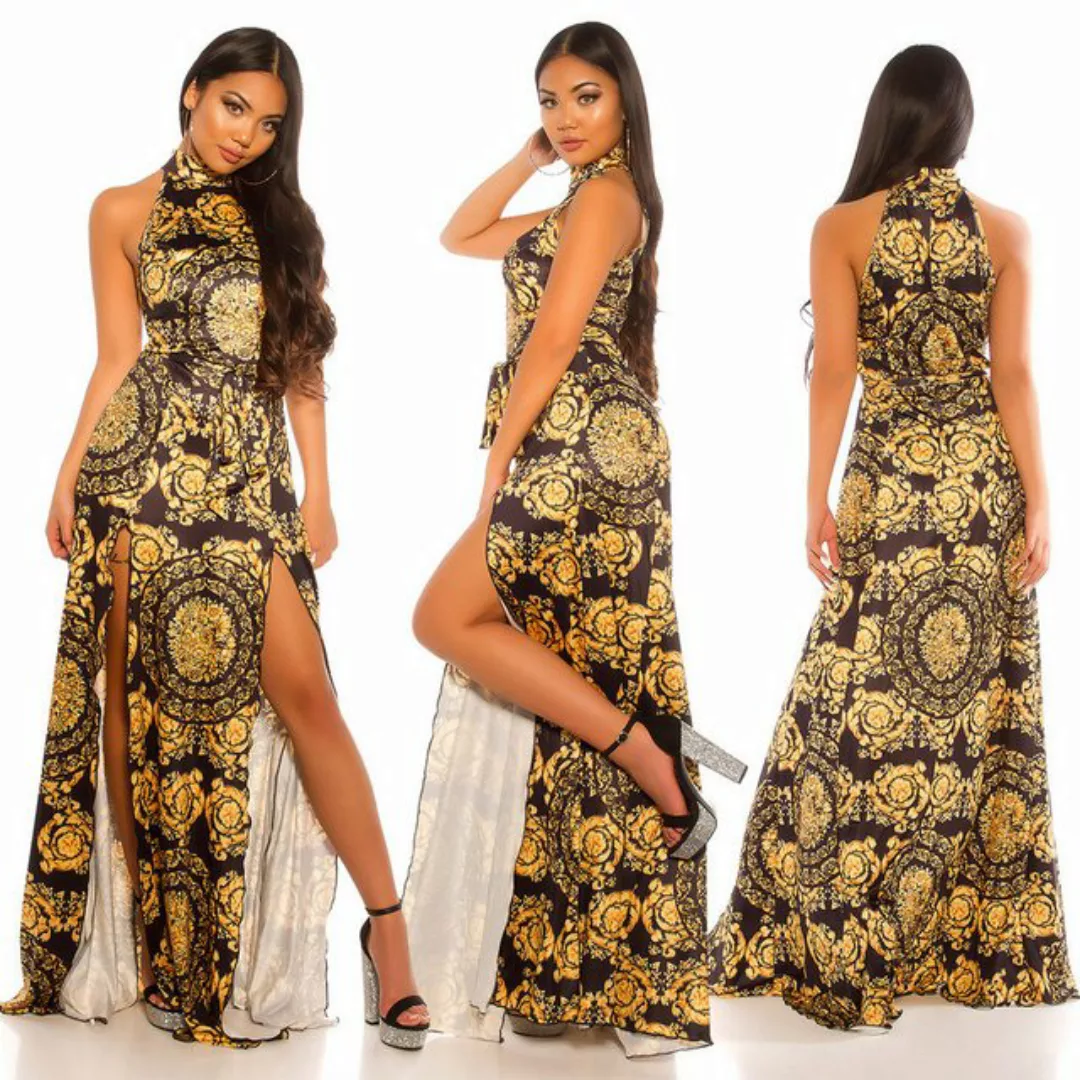 Koucla Druckkleid SEXY MAXI NECK KLEID MIT PRINT, SOMMERKLEID, GOLDENPRINT günstig online kaufen