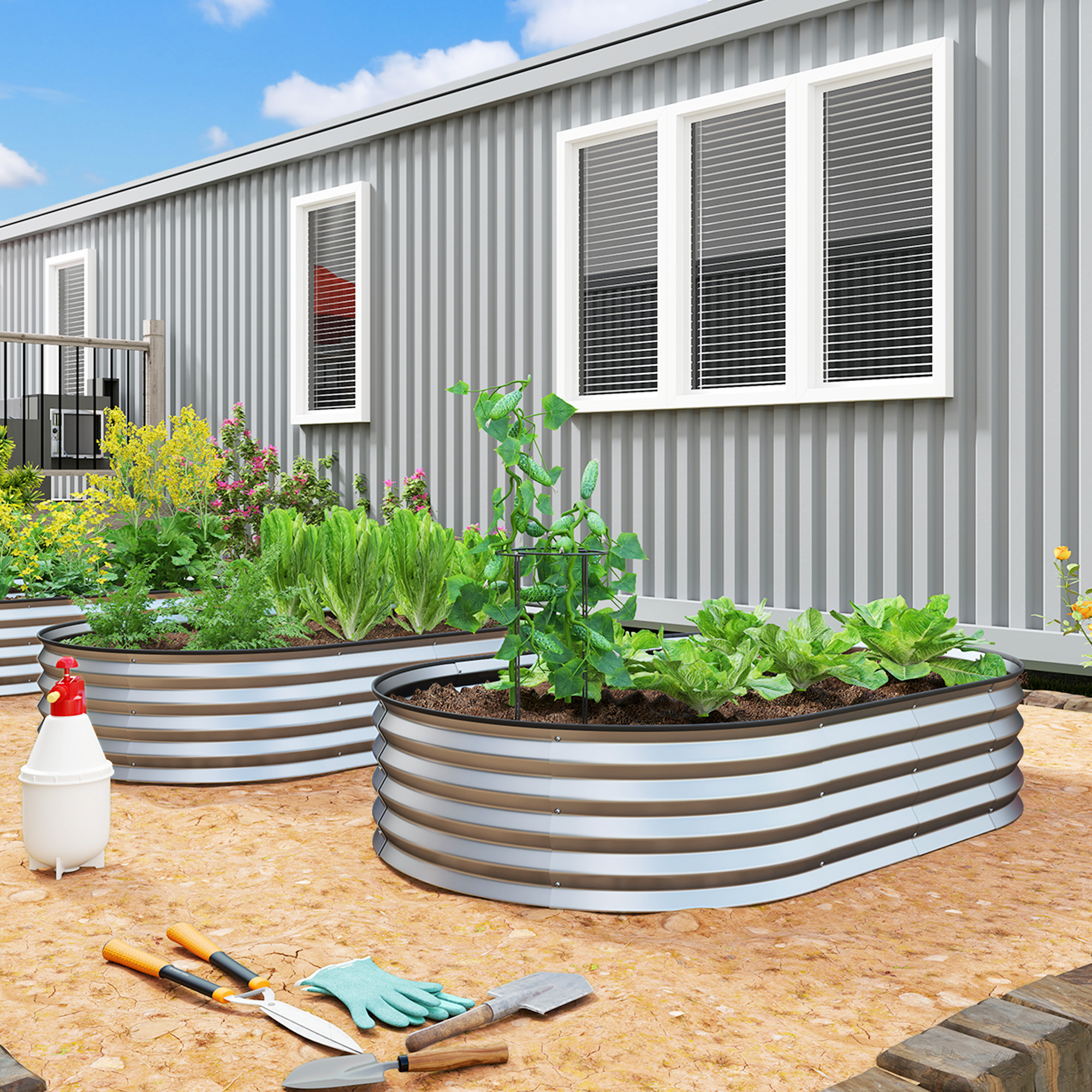 Outsunny Set aus 2 erhöhten, verzinkten Stahl-Pflanzkästen, Gartenbett-Kit, günstig online kaufen
