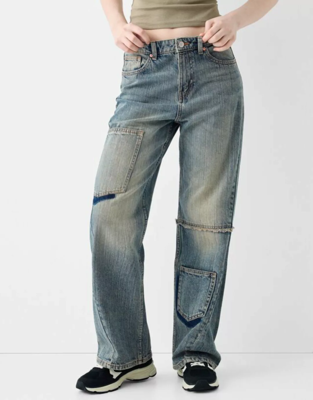Bershka Wide Leg Baggy-Workwear-Jeans Bskteen 32 Ausgewaschenes Blau günstig online kaufen