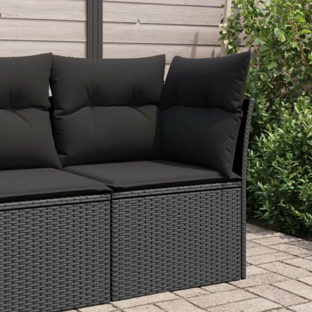 vidaXL Loungesofa Garten-Ecksofa mit Kissen Schwarz Poly Rattan, 1 Teile günstig online kaufen