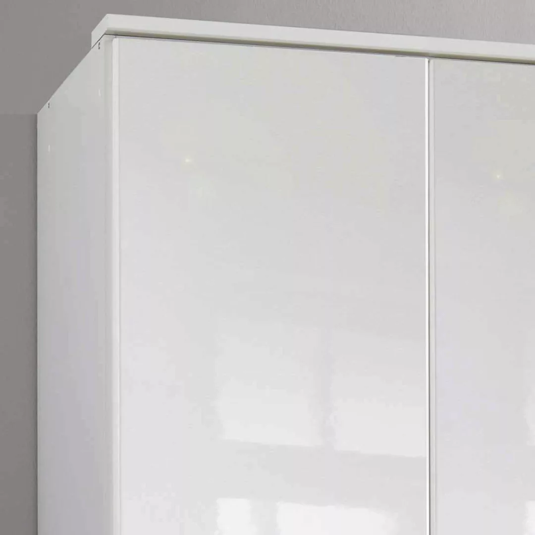 Drehtürenkleiderschrank Hochglanzfront in Weiß drei Schubladen und Türen günstig online kaufen