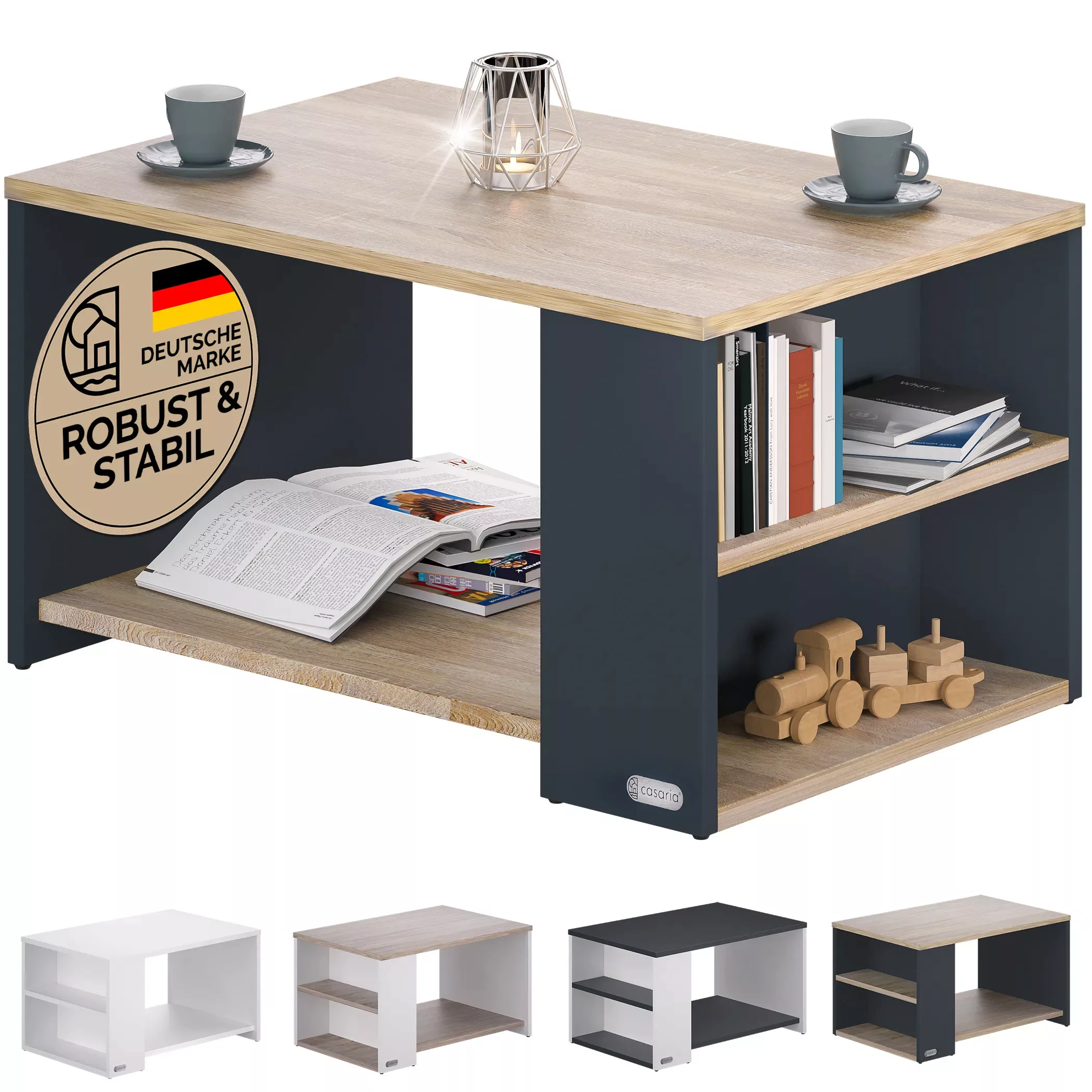 Couchtisch Santa Cruz Weiß/Eiche 90x59x47cm günstig online kaufen