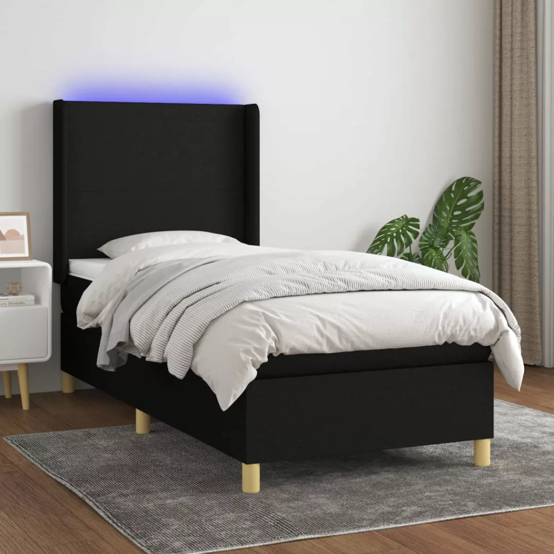 Vidaxl Boxspringbett Mit Matratze & Led Schwarz 100x200 Cm Stoff günstig online kaufen