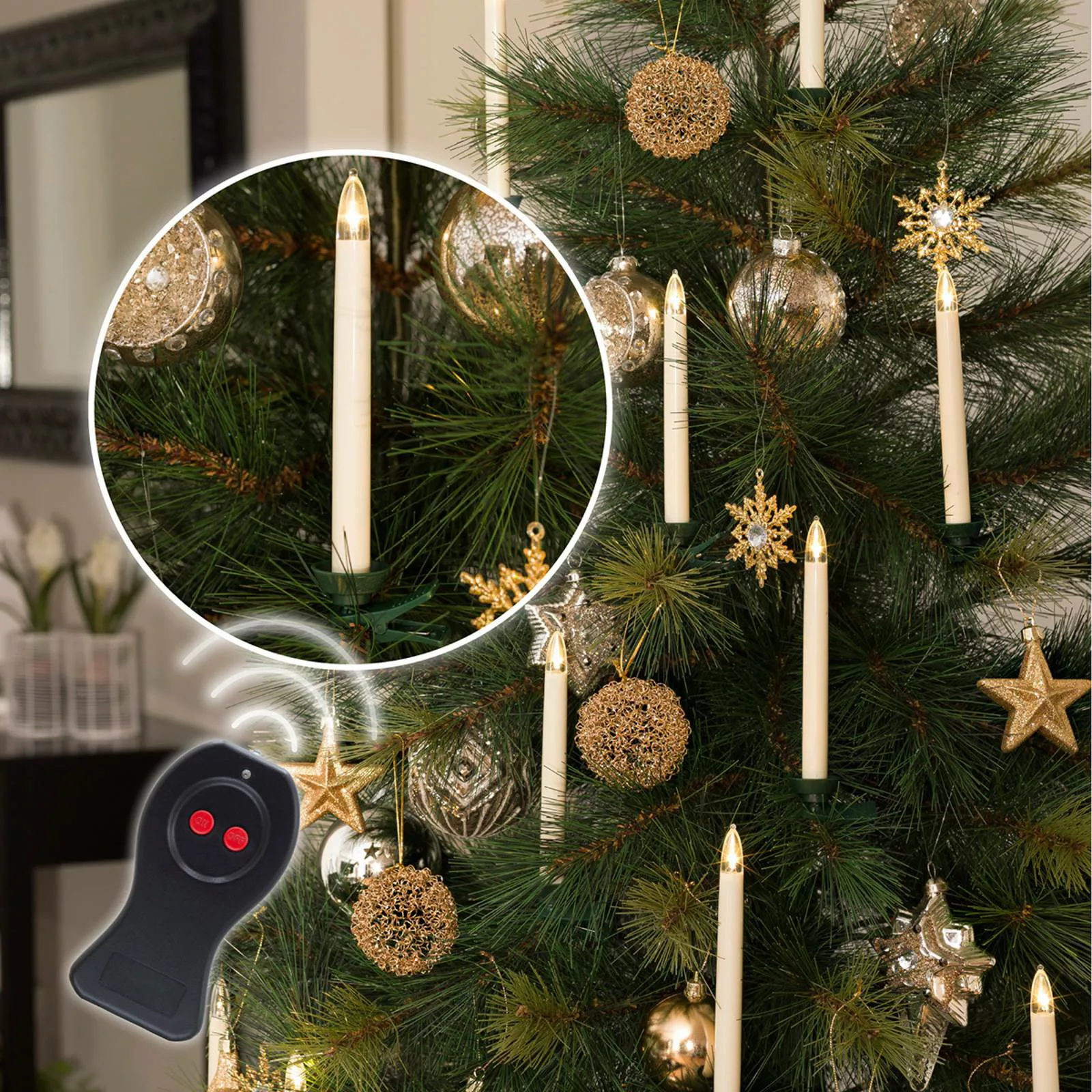 Christbaumkerzen LED kabellos, 16 cm, weiß 10-flg günstig online kaufen