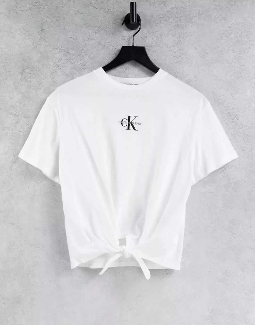 Calvin Klein Jeans – T-Shirt in Weiß mit Knotendesign günstig online kaufen