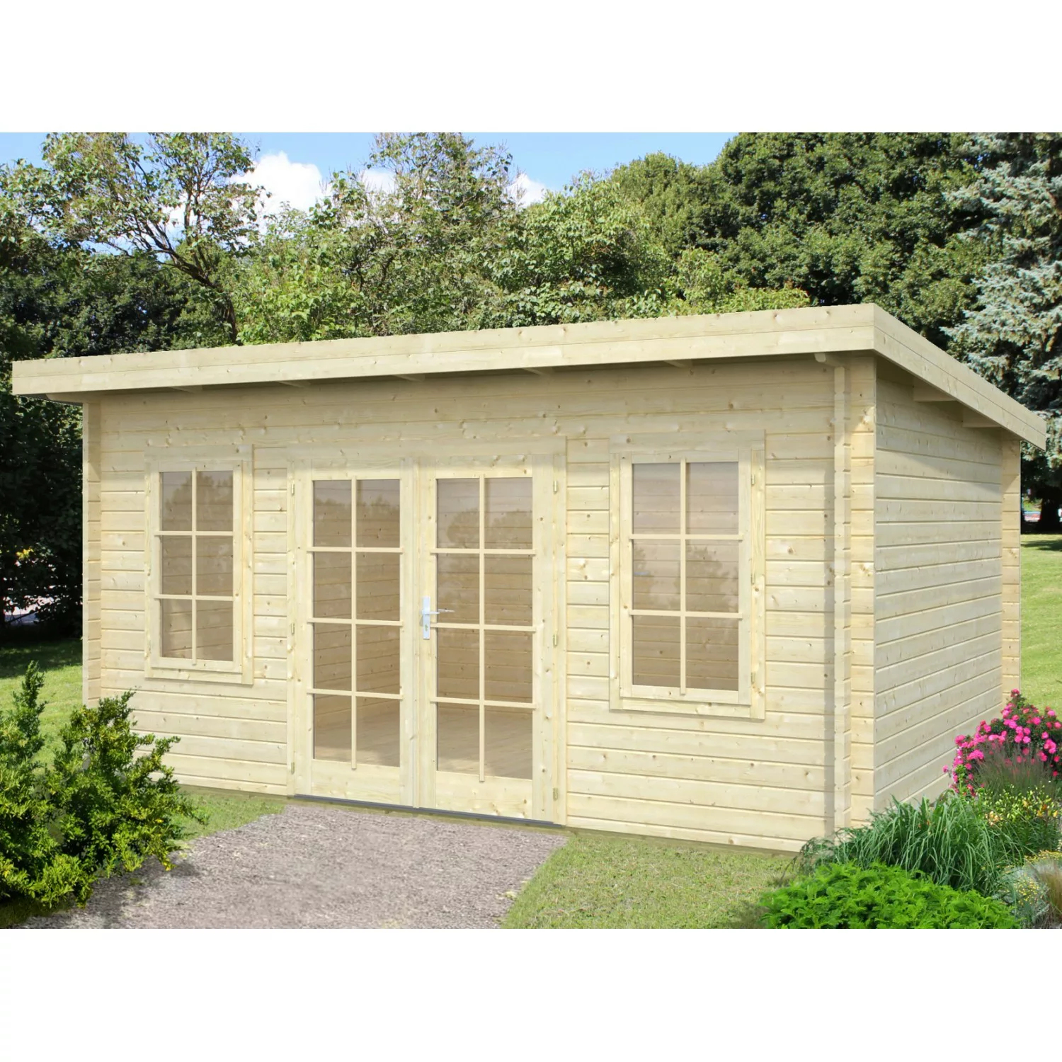 Palmako Lisa Holz-Gartenhaus Natur Pultdach Unbehandelt 450 cm x 330 cm günstig online kaufen