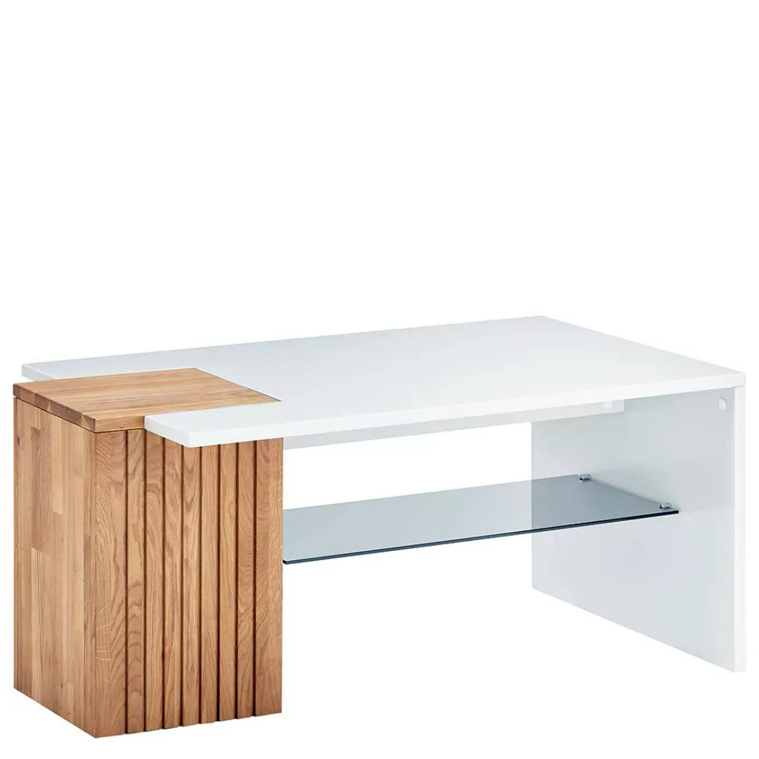 Designcouchtisch in Eiche Bianco und Weiß 110x50x65 cm günstig online kaufen