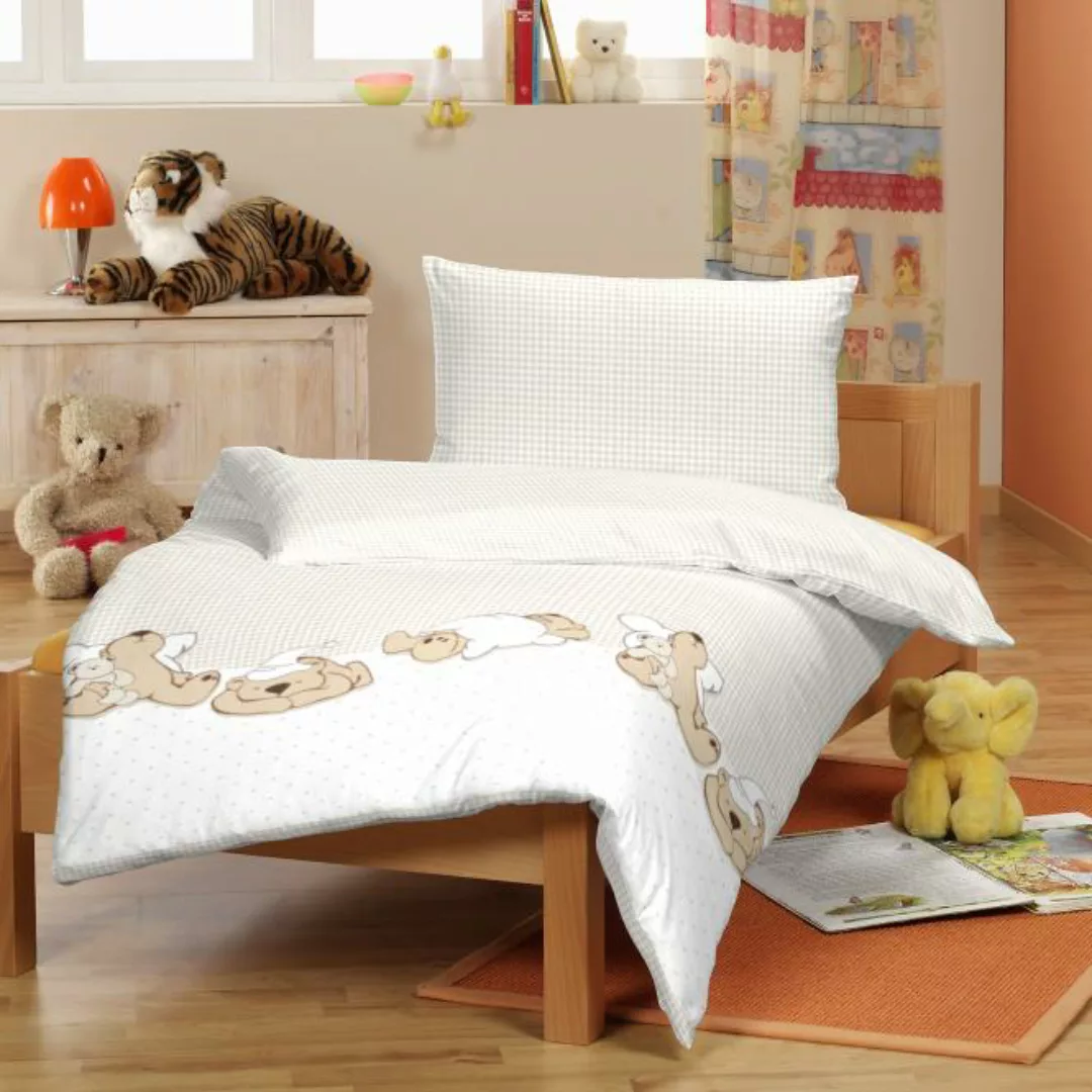 100x135 Renforce Kinderbettwäsche BÄRCHEN Beige / Weiß 12341001-077 günstig online kaufen