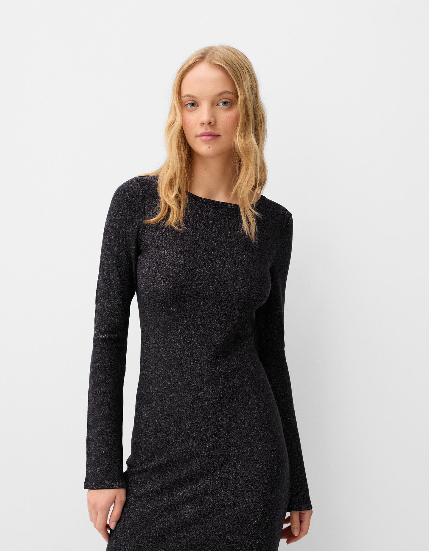 Bershka Glänzendes Midikleid Damen L Schwarz günstig online kaufen