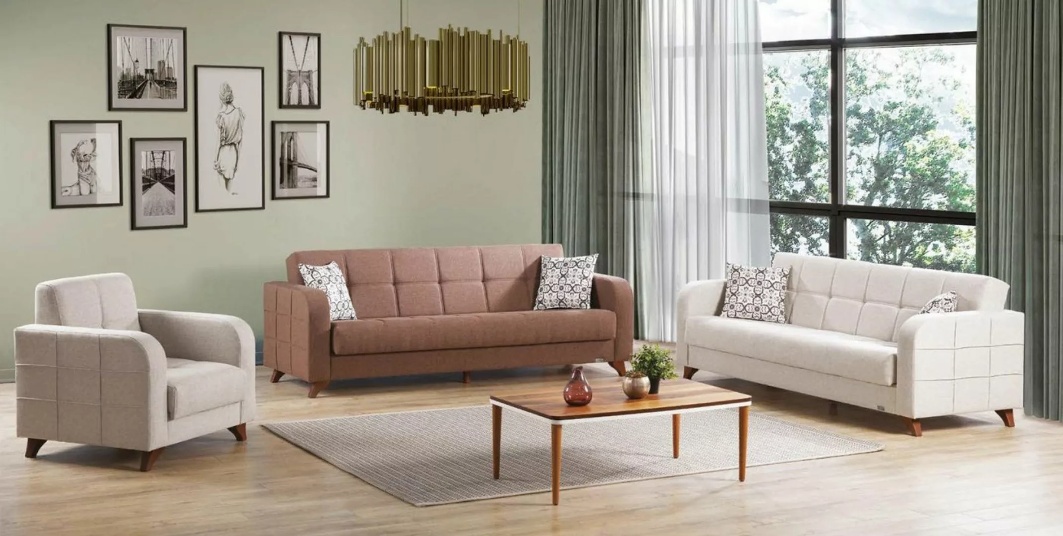 JVmoebel Sofa Luxus Sofagarnitur Dreisitzer 3+3+1 Sitz Stoff Textil Stil Se günstig online kaufen