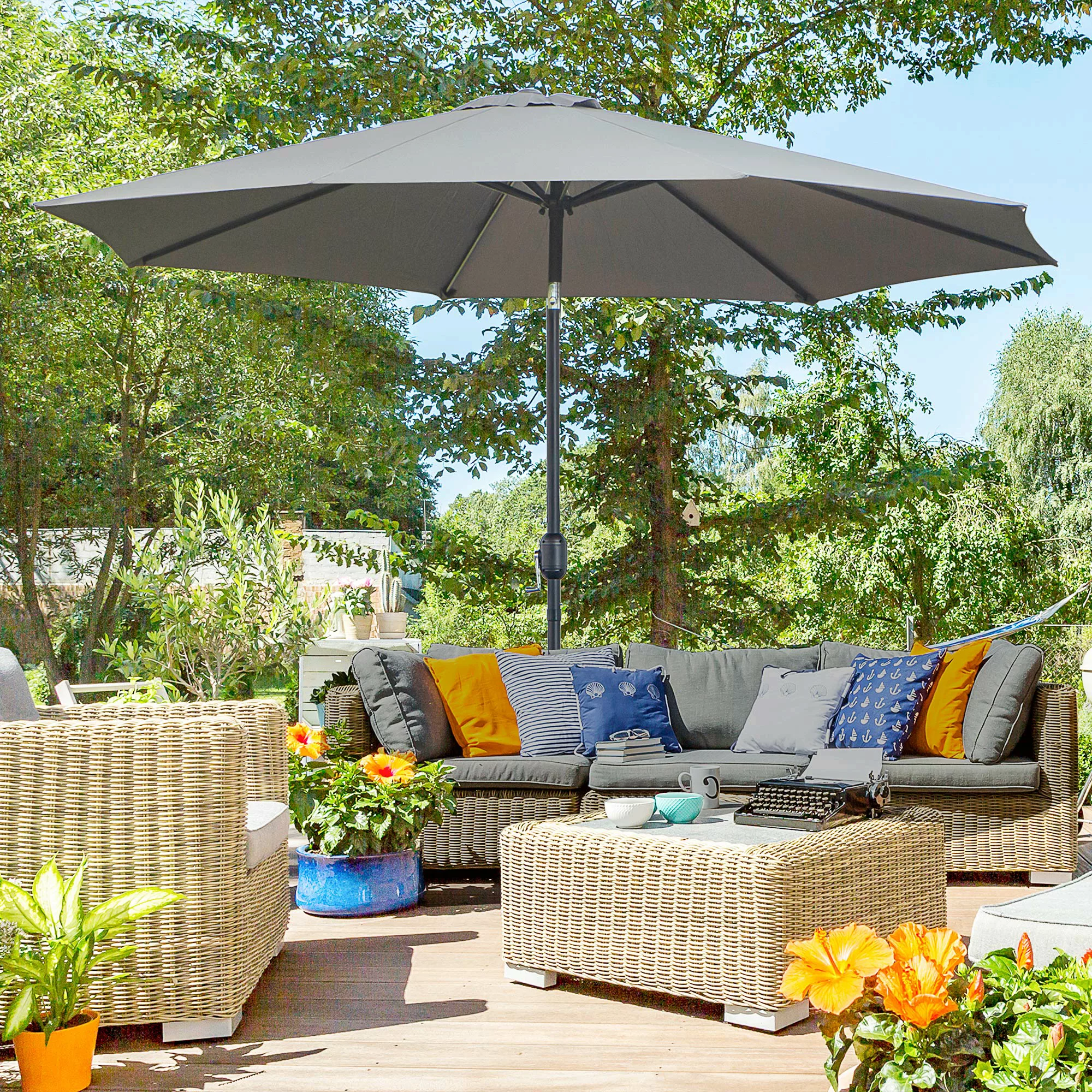 Outsunny Garten Sonnenschirm Balkonschirm Neigbar Ø 3 m aus Metall Rund Pol günstig online kaufen