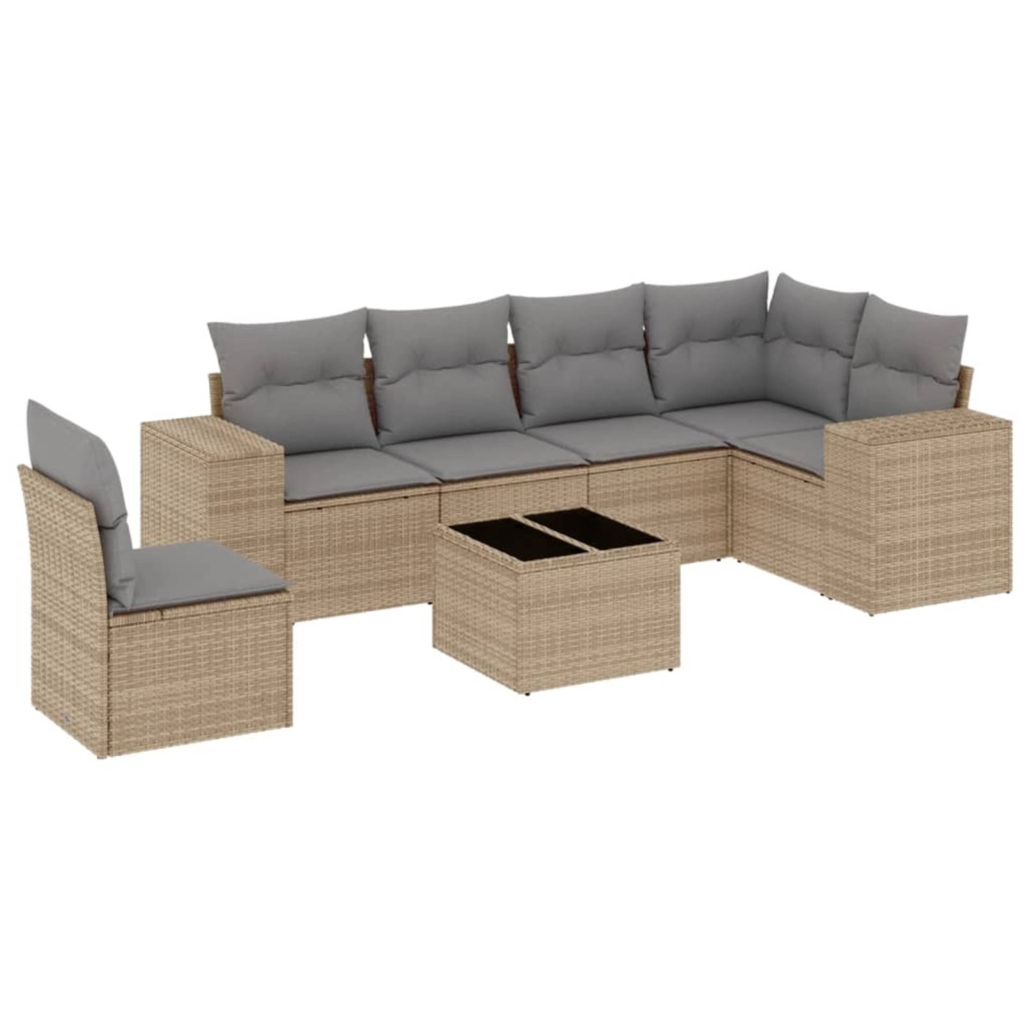 vidaXL 7-Tlg Garten-Sofagarnitur mit Kissen Beige Poly Rattan 3254976 günstig online kaufen