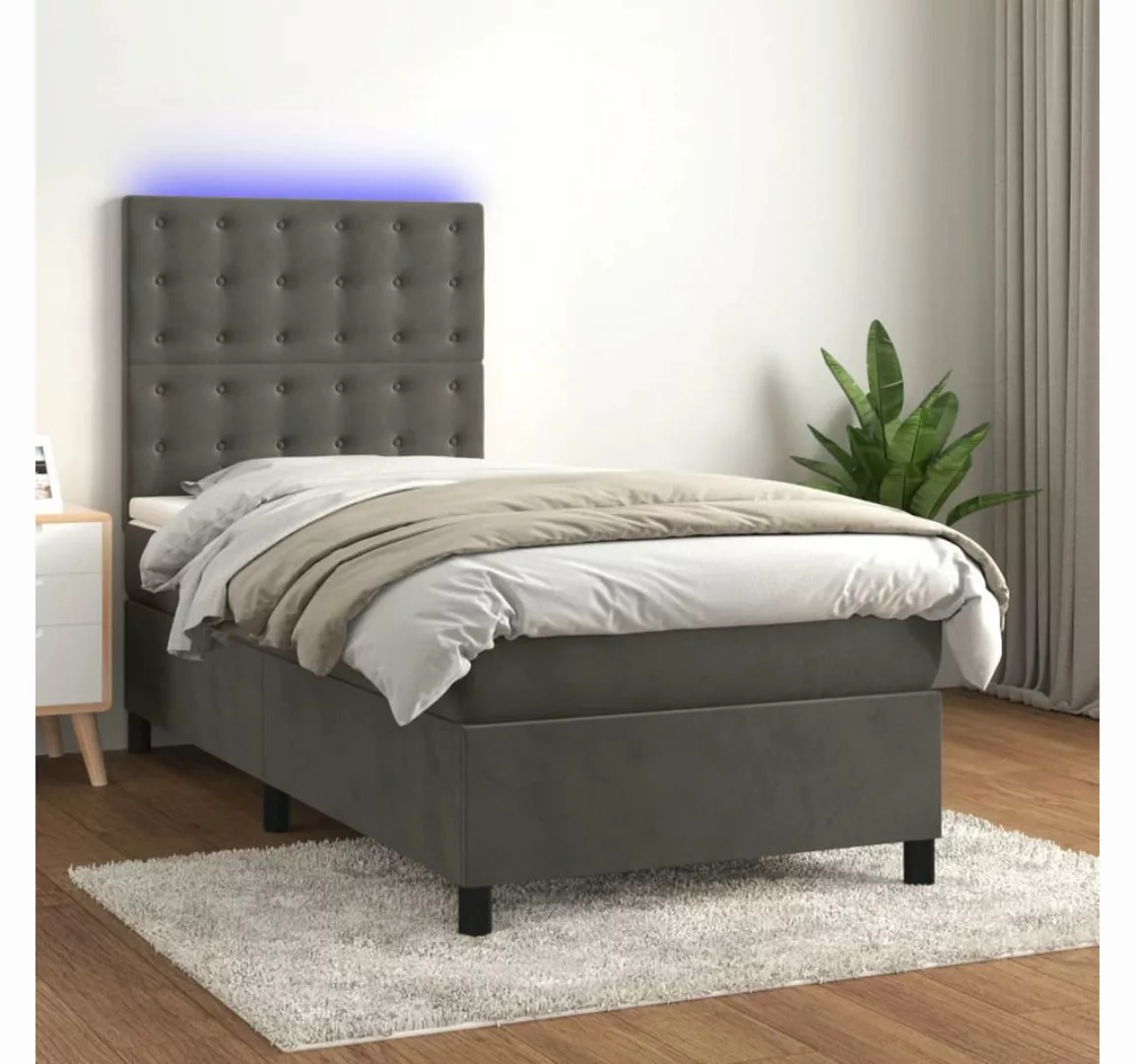 vidaXL Bett Boxspringbett mit Matratze & LED Dunkelgrau 90x190 cm Samt günstig online kaufen