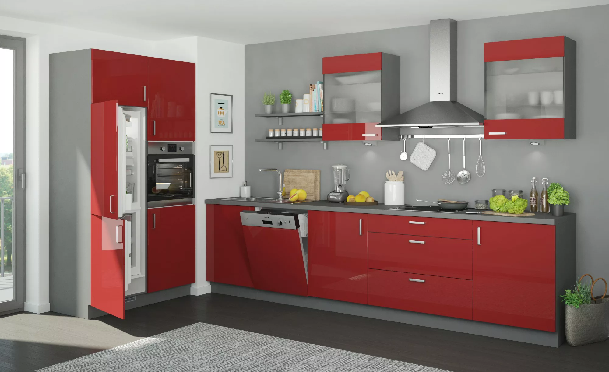 Küchenzeile ohne Elektrogeräte  Frankfurt ¦ rot Aktuelles > Schlafzimmer Ak günstig online kaufen