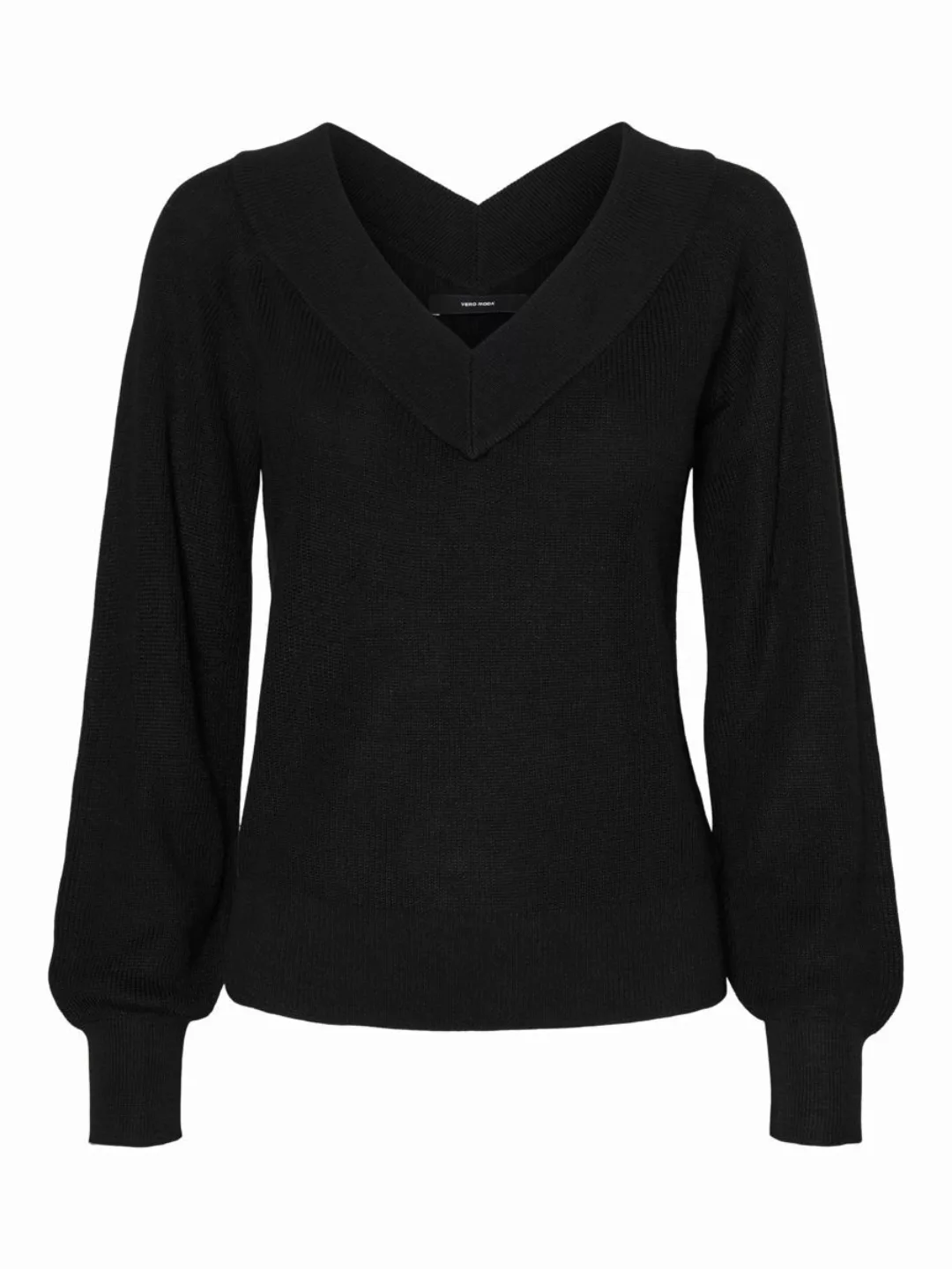 VERO MODA Langärmeliger Doppel-v-ausschnitt Strickpullover Damen Schwarz günstig online kaufen