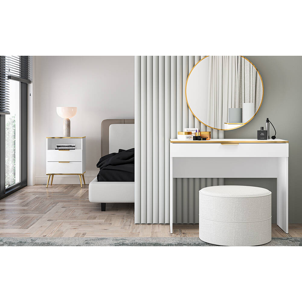 Schlafzimmermöbel Set 2-teilig in weiß mit goldfarbenen Details VLORA-131 günstig online kaufen