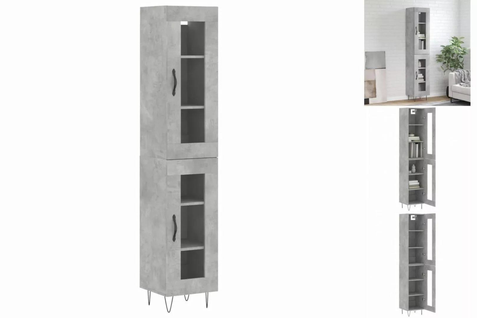 vidaXL Vitrine Highboard Betongrau 34,5x34x180 cm Spanplatte Glas Vitrine günstig online kaufen