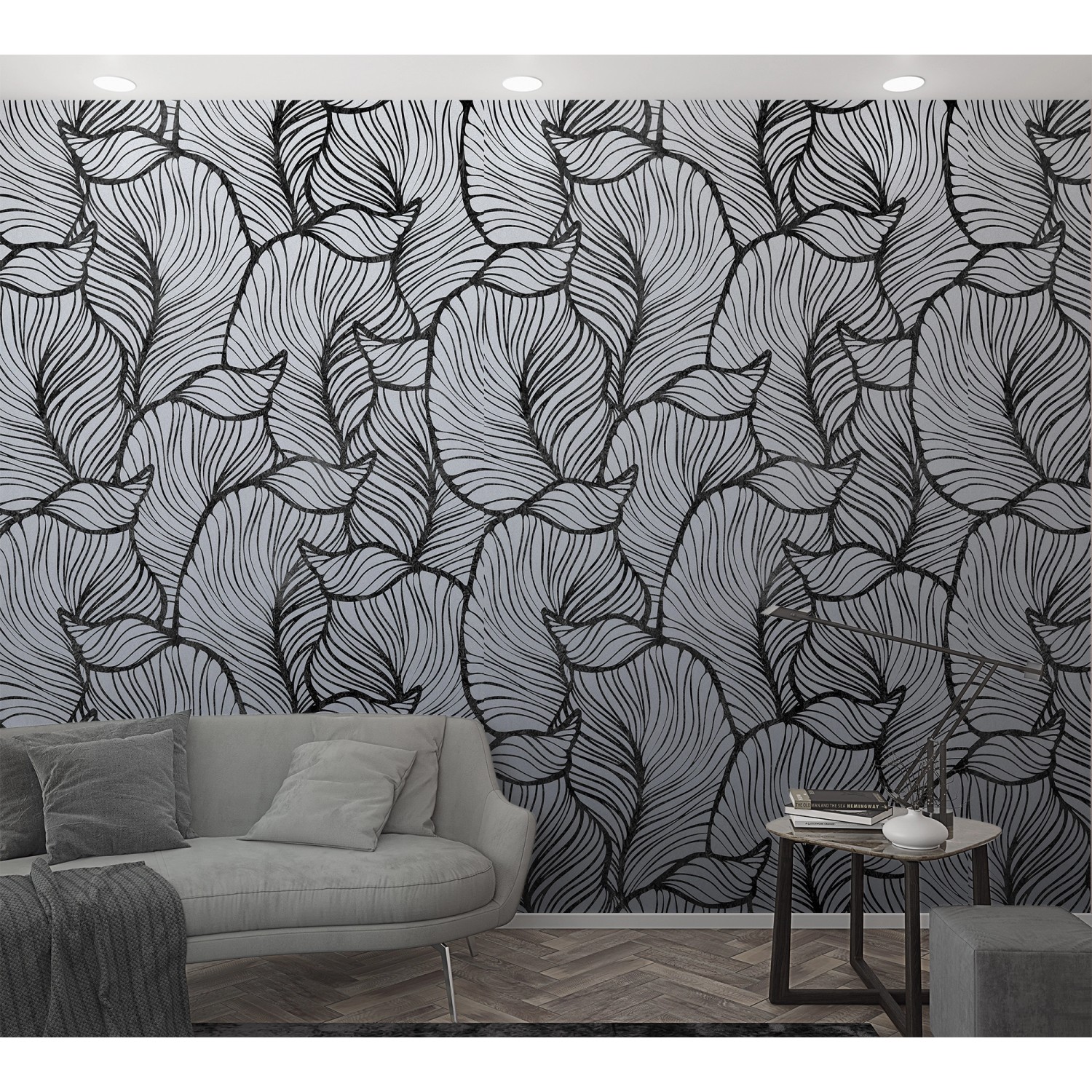 Marburg Vliestapete Floral Blattmuster Grau-Schwarz 270 cm x 159 cm FSC® günstig online kaufen