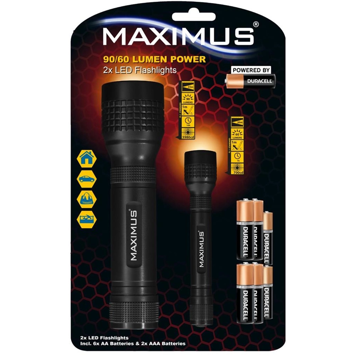 Maximus Taschenlampe M-FL-024-DU 2er Pack LED 1x3W 1x1W 90lm 60lm 6xAA 2xAA günstig online kaufen