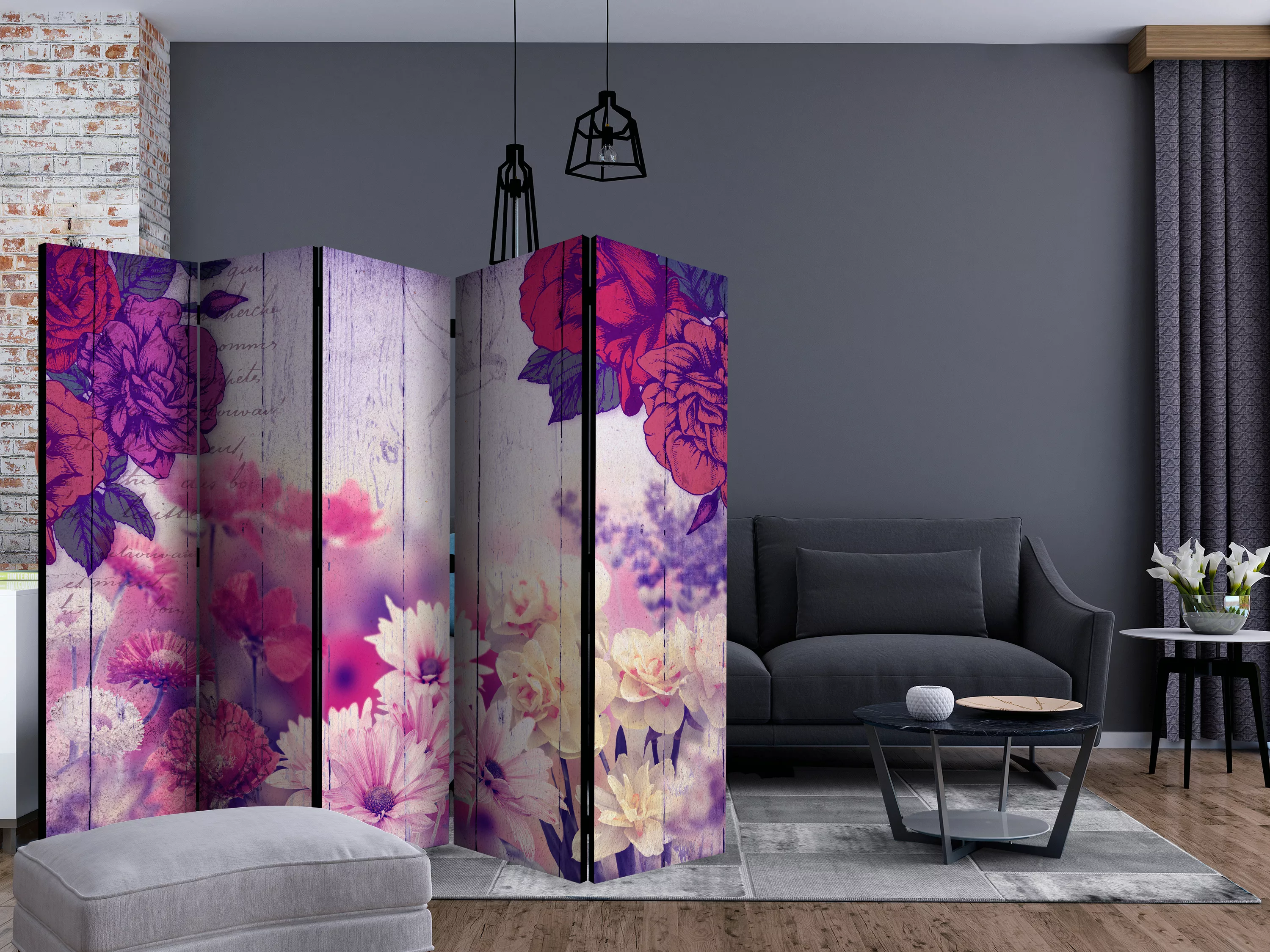 5-teiliges Paravent - Flowers Memories Ii [room Dividers] günstig online kaufen