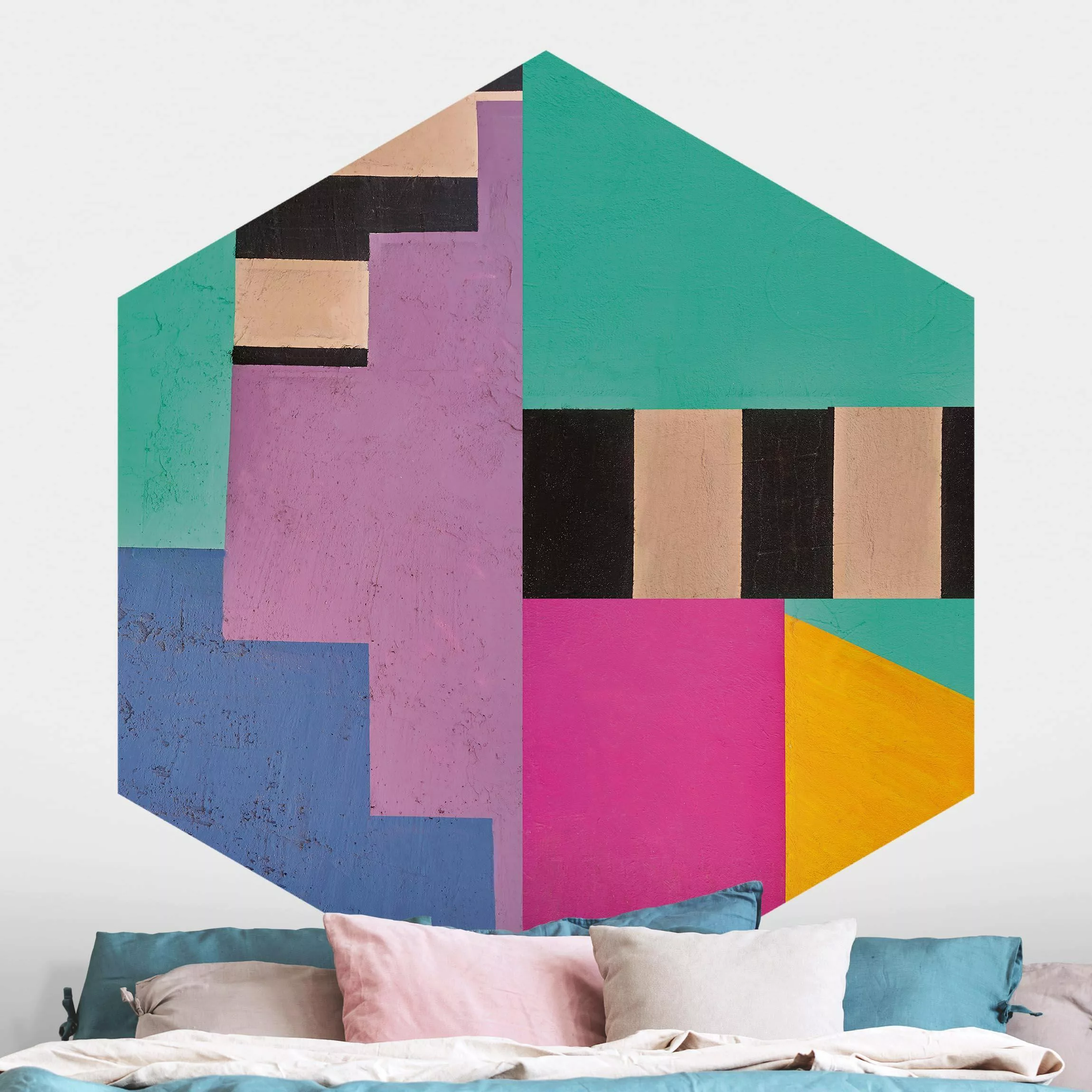 Hexagon Mustertapete selbstklebend Big Bold Color Block Concrete günstig online kaufen