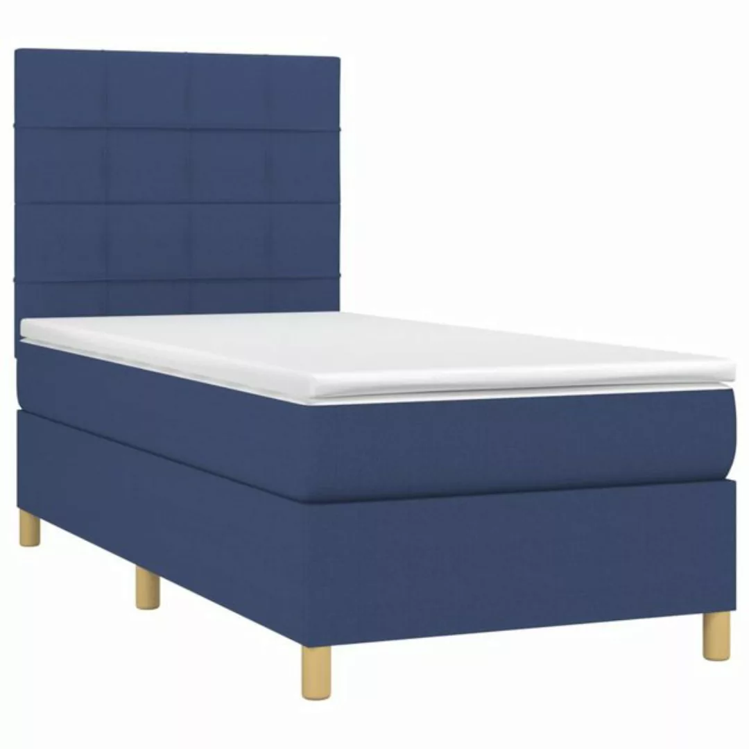 vidaXL Bettgestell Boxspringbett mit Matratze LED Blau 90x200 cm Stoff Bett günstig online kaufen