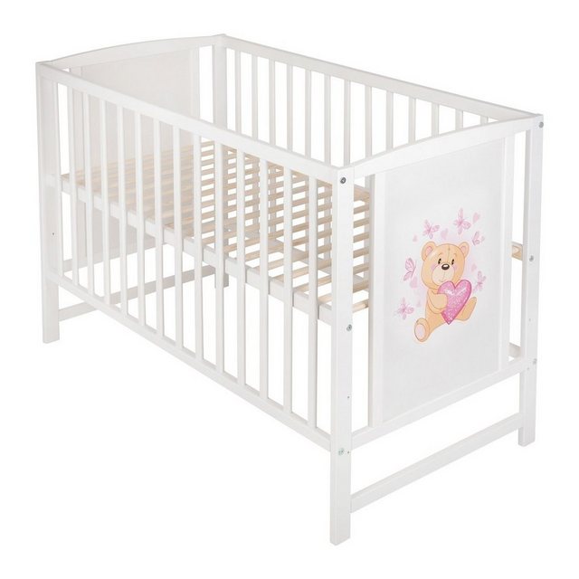 Babyhafen Babybett Kinderbett Teddybär - Herzen Rosa 60 × 120 cm mit Matrat günstig online kaufen