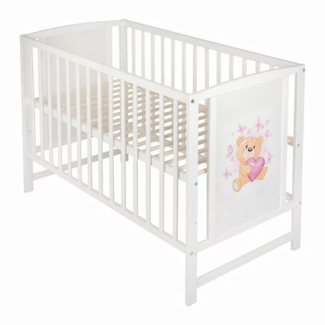 Babyhafen Babybett Kinderbett Teddybär - Herzen Rosa 60 × 120 cm mit Matrat günstig online kaufen