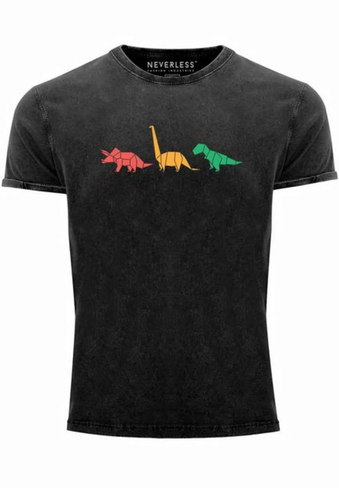 Neverless Print-Shirt Herren Vintage Shirt Dinosaurier Aufdruck Polygon Tie günstig online kaufen