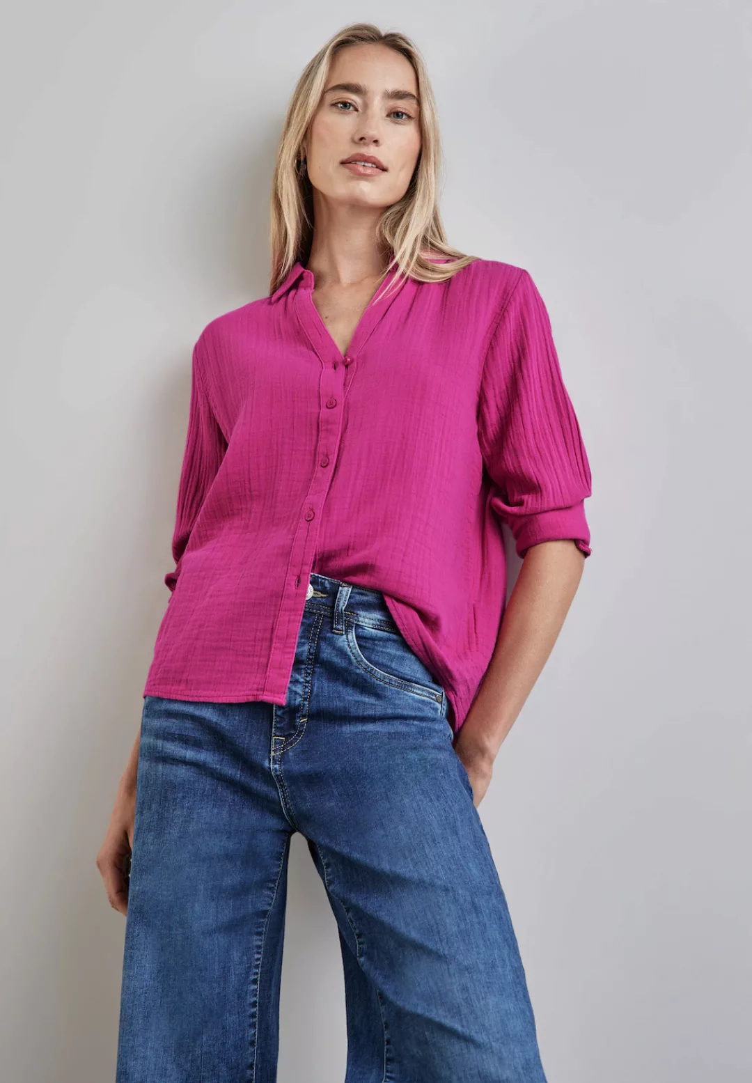 STREET ONE Blusenshirt LTD QR Muslin shirtcollar blou, royal fuchsia günstig online kaufen