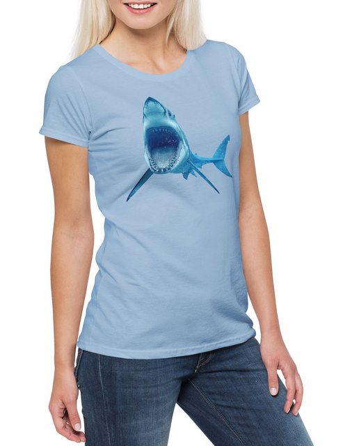 Urban Backwoods Print-Shirt White Shark I Damen T-Shirt Weißer Tiger Hai Ja günstig online kaufen