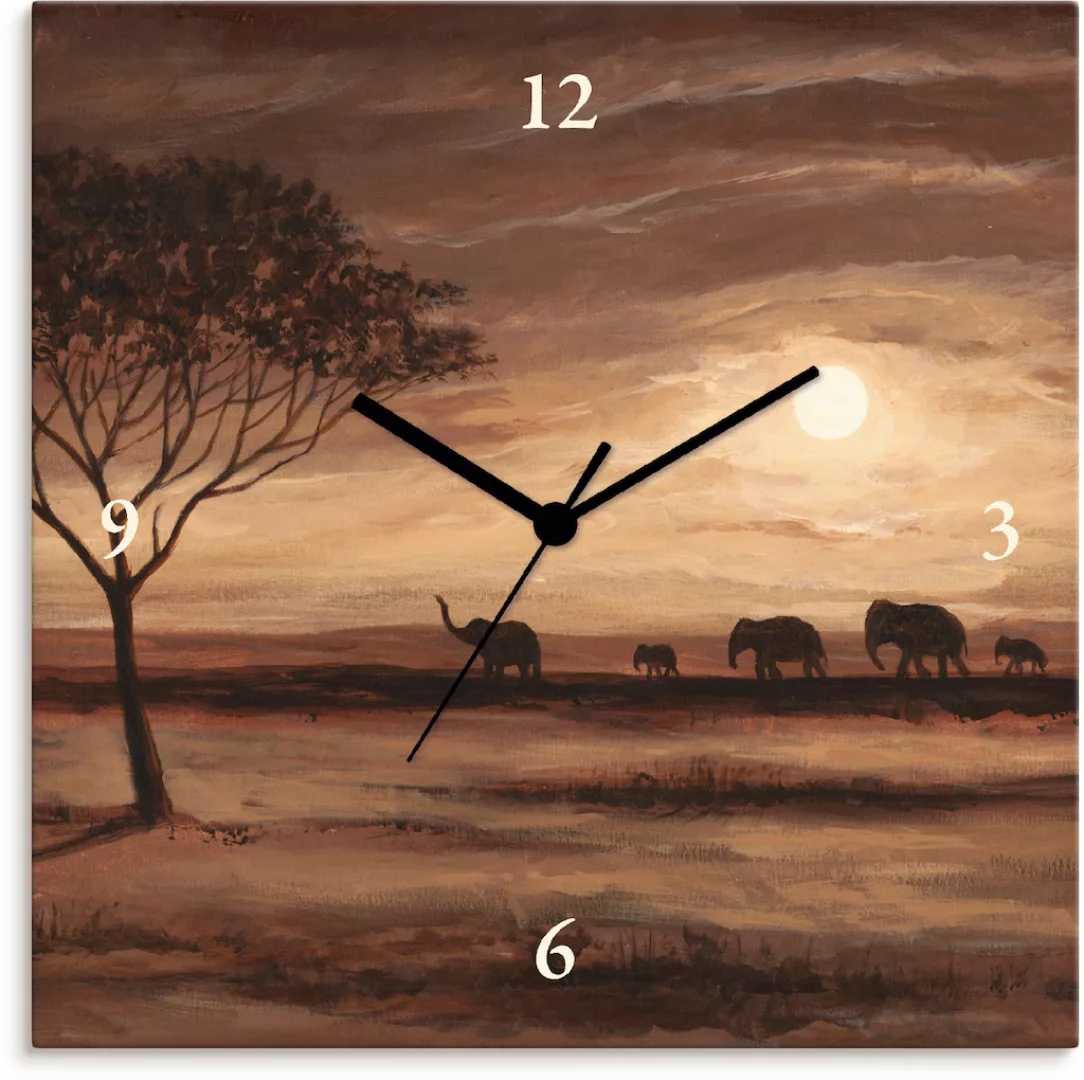 Artland Wanduhr "Afrikanische braune Landschaft Elefanten" günstig online kaufen