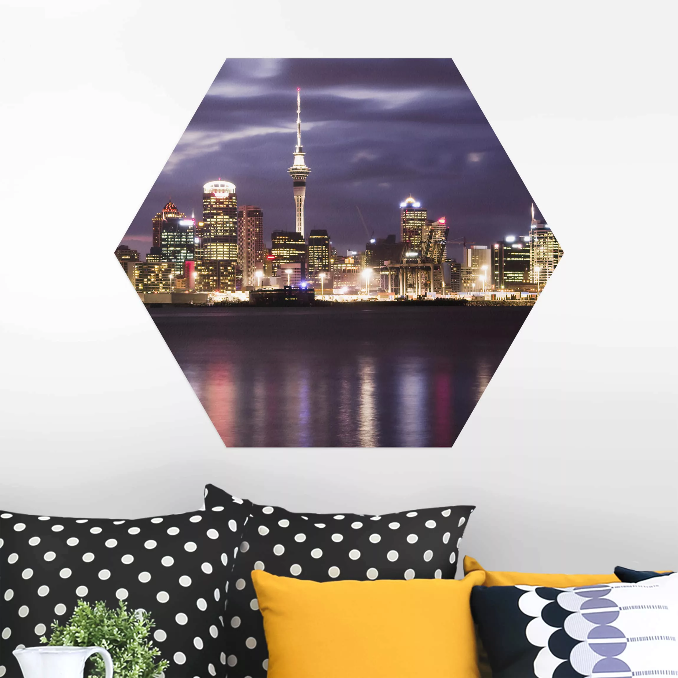 Hexagon-Alu-Dibond Bild Auckland bei Nacht günstig online kaufen