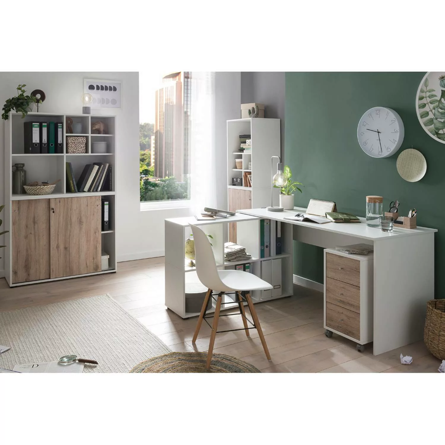 Büromöbel Komplett Set BRAGA-80 in weiß mit Wildeiche Nb. günstig online kaufen