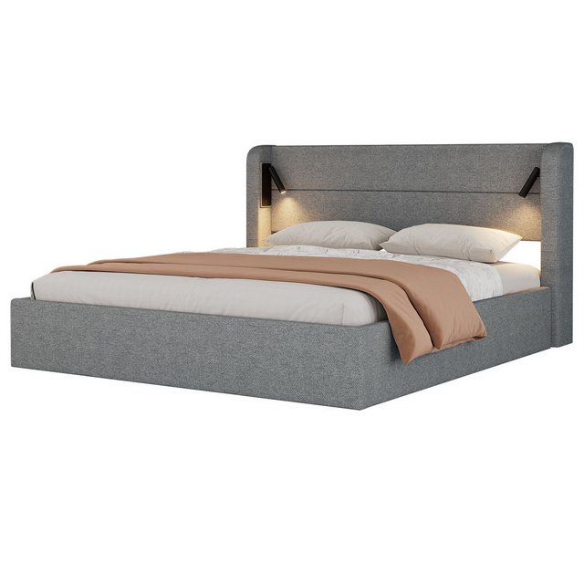 Gotagee Polsterbett Doppelbett 160x200cm Stauraumbett LED Chenille Jugendbe günstig online kaufen