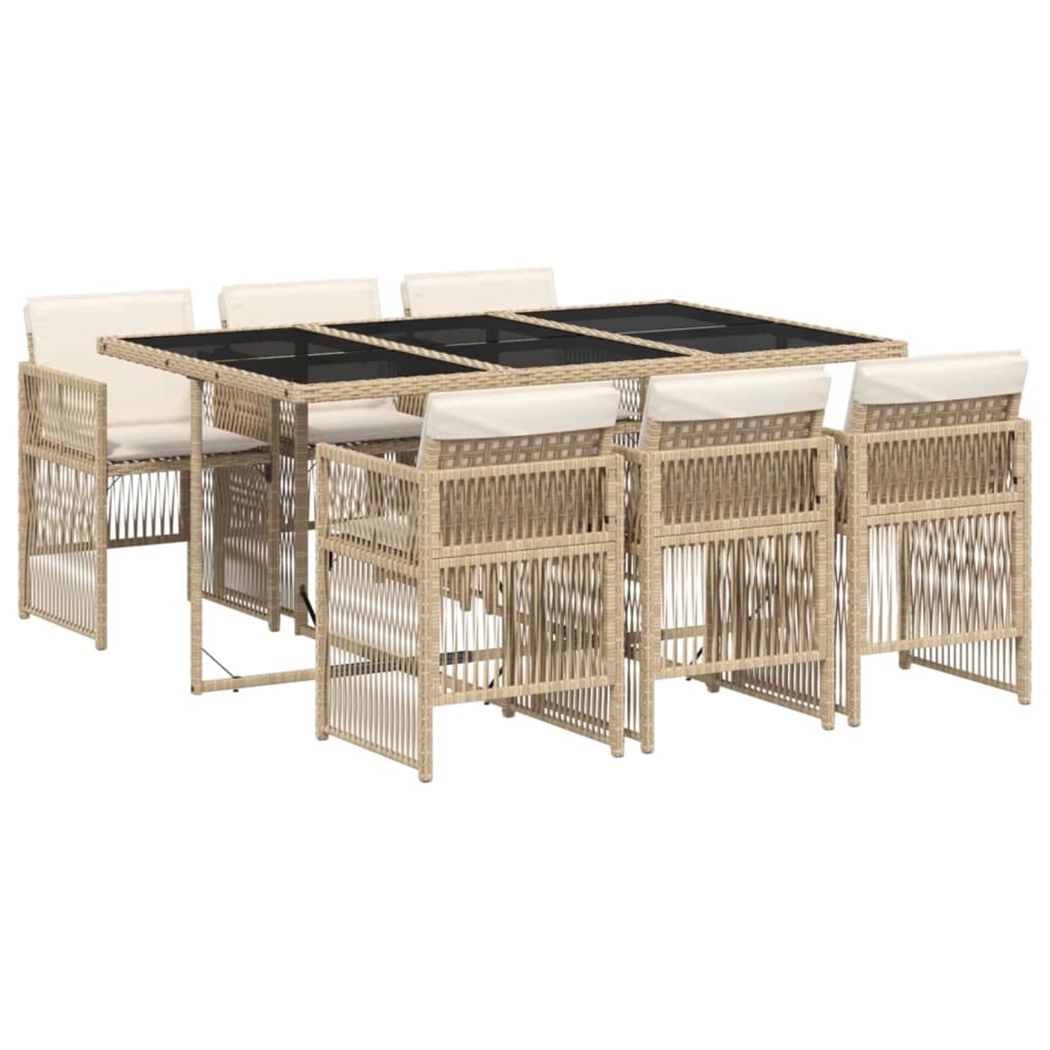 vidaXL 7-Tlg Garten-Essgruppe mit Kissen Beige Poly Rattan 3210910 günstig online kaufen