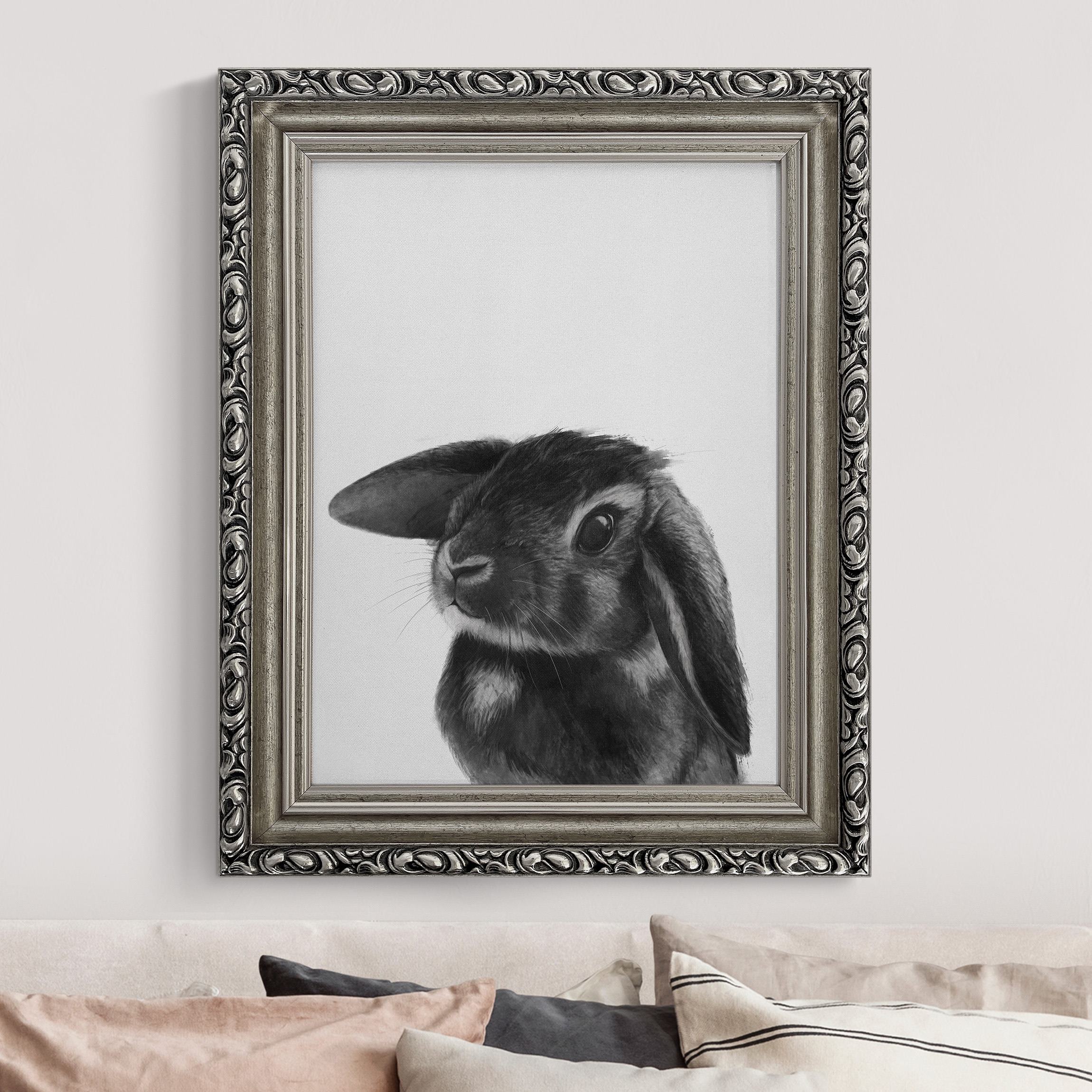 Gerahmtes Leinwandbild Illustration Hase Schwarz Weiß Zeichnung günstig online kaufen