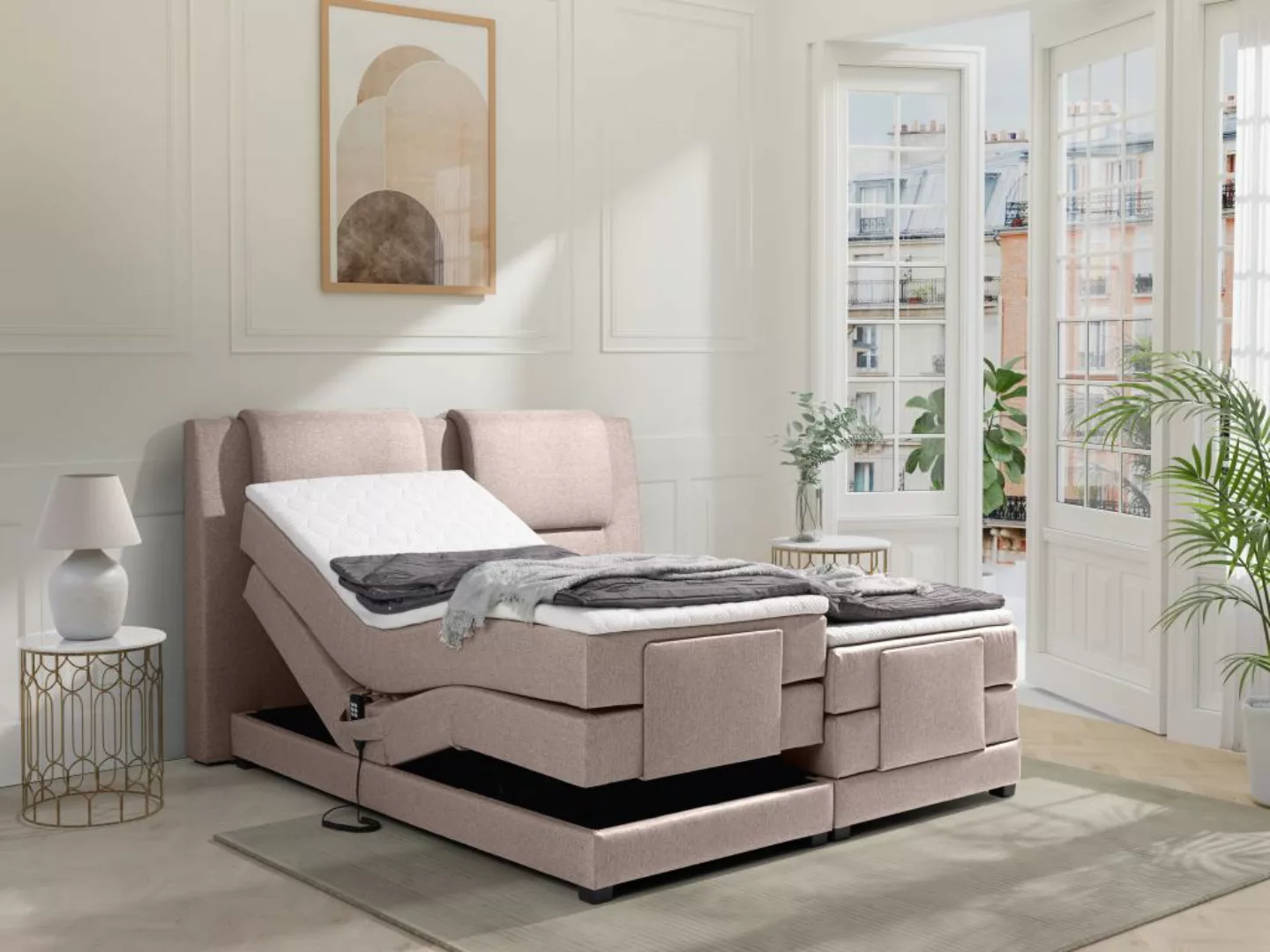 Boxspringbett mit Bettkopfteil + elektrischem Untergestell mit Relaxfunktio günstig online kaufen